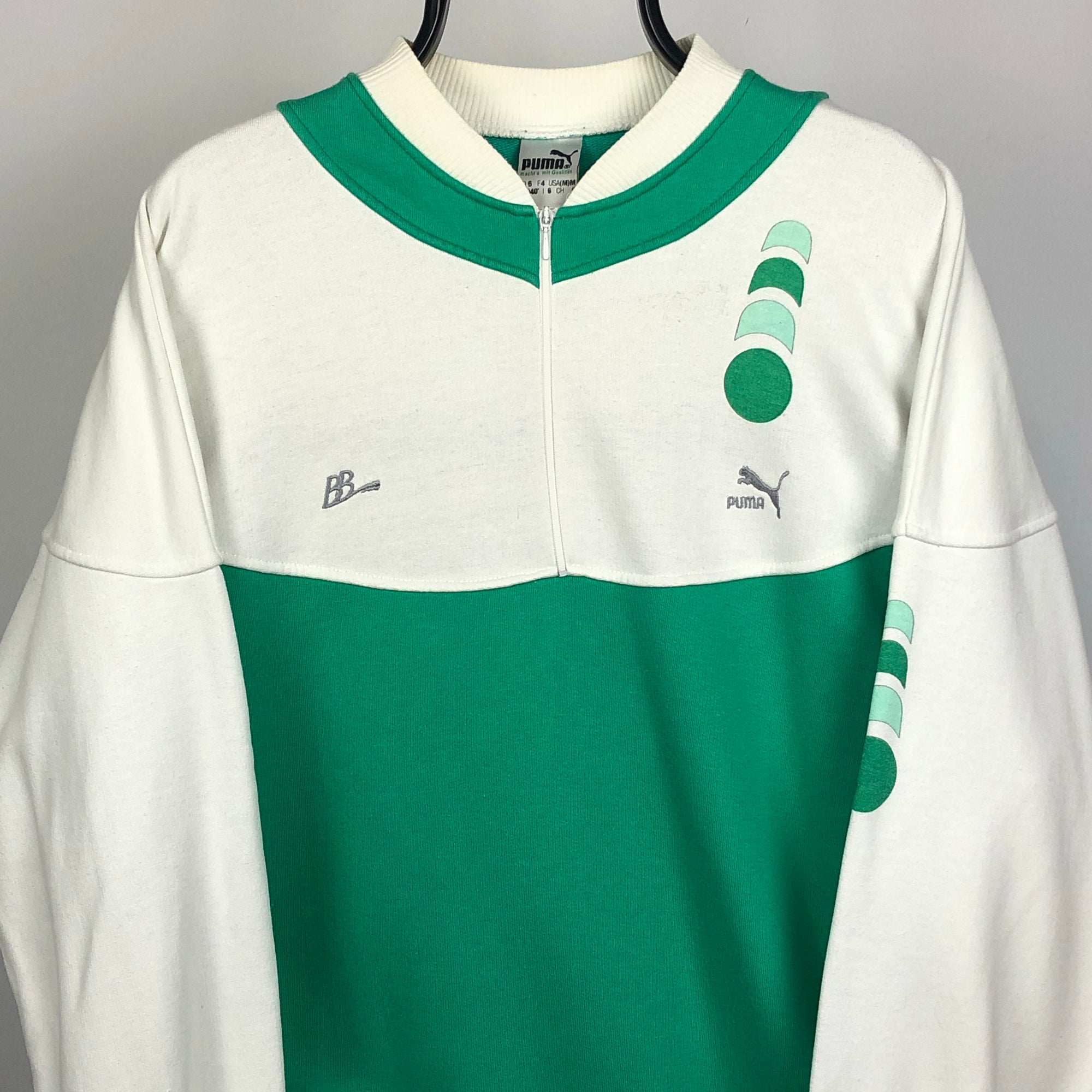 Vintage Puma Zip Up Sweatshirt in Green & White - Men’s Medium/Women’s Large