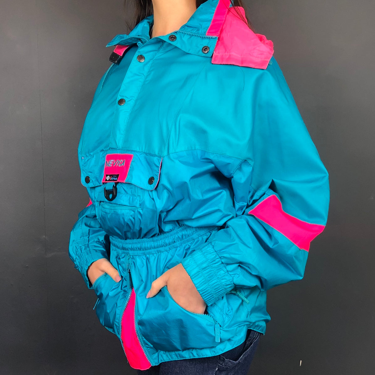 Vintage Nevica Ski Jacket in Teal and Hot Pink - Women's Large / Men's Small